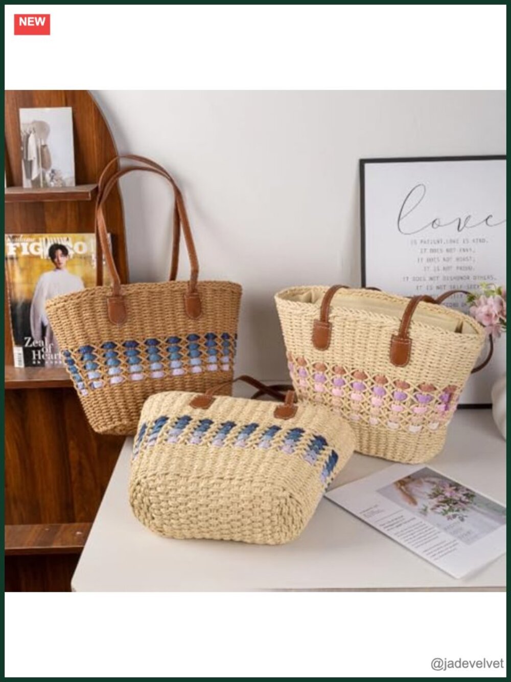 Large Summer Raffia Straw Tote Bag Woven Beach Shoulder Purse - Picture 2 of 6
